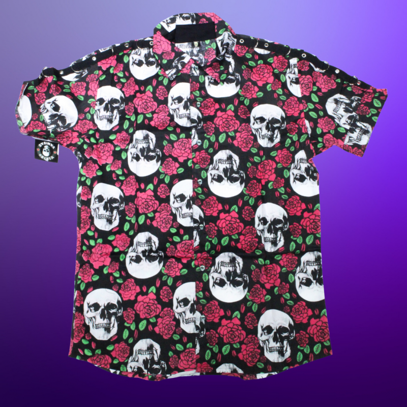 Camisa Hombre Craneos con Rosas