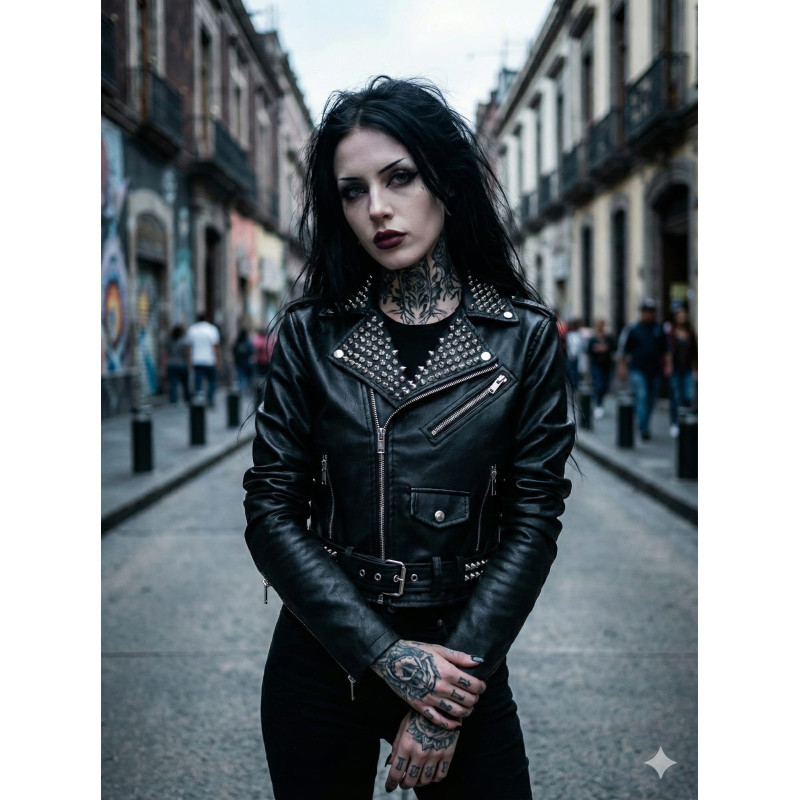 Chamarra Biker Grueso Dama Spikes P.